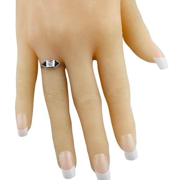 14K White Gold Diamond Lab Created Sapphire Filigree Ring 4.75 #15675 - Picture 4 of 9